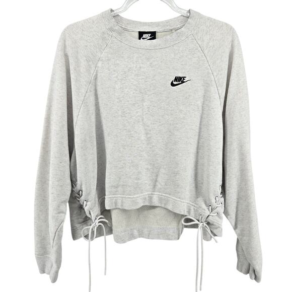 Nike Lace Up Cropped Sweater Size LG Athleisure Sporty Streetwear Casual Comfy - Picture 1 of 9